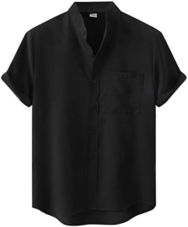 Кошули со кратки ракави на ubst mens, копче за летен штанд надолу со кошула предниот џеб гроздобер опуштено вклопување на обични врвови на