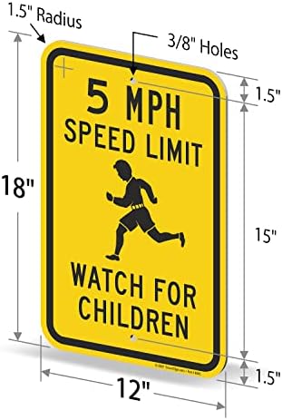 SmartSign 5 mph знак за ограничување на брзината - 2 пакет, гледајте знак за деца, 18 x 12 инчи, 2мм алуминиум композит, црна и жолта
