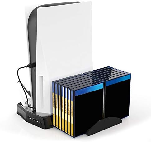 Sanlaihgjy PS5 вертикална игра за ладење на вентилаторот за ладење, ладилник за полнење на вентилаторот за ладење за PS5 диск/конзола за