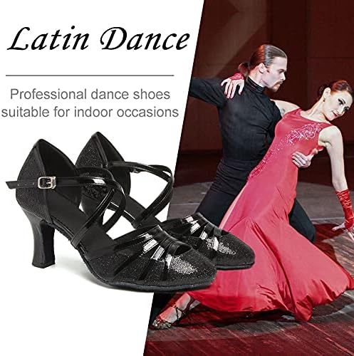 Ruybozry женски латински танцувачки чевли салса сјај затворен пети во сала за вежбање чевли за танцување, модел CMJ512