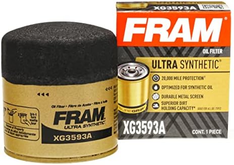 Fram Ultra Synthetic Automotive Filter Filter Oil, дизајниран за промени во синтетичко масло што трае до 20 килограми милји, XG3593A