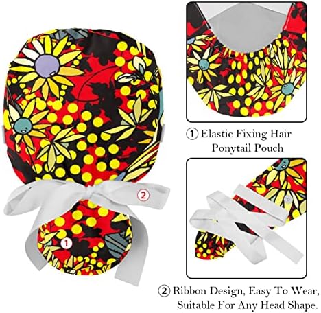 Цвет цвет буфантна капа со врски со лента и копчиња 2 пакувања чистеат капачиња жени долга коса со една големина работна глава капакот