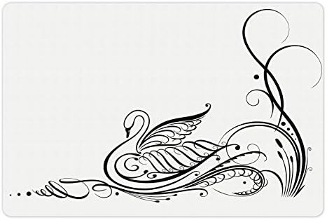 Амбесон Лебед Миленичиња Мат За Храна И Вода, Монохроматски Курзивна Линија Уметност Лебед На Реката Калиграфија Стил Илустрација