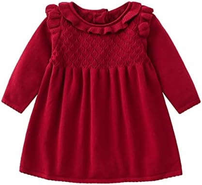 Бебе девојки плете џемпер фустан новородено плетено плетено здолниште со долг ракав, кружни облеки есент зимски топла облека сет