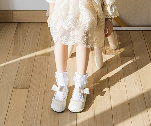 5 пара девојки чипка од памук памук со ладен глужд, памук бела принцеза танцова фустан чорапи за мали/големи деца