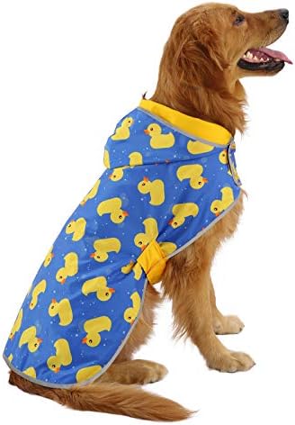 HDE Reversible Dog Raincoat Hooded Slicker Poncho Rain Count јакна за мали средни големи кучиња патки жолта - xxl