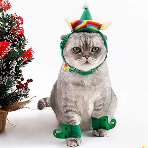 АНИЈАК Милениче Божиќна Носија Симпатична Мачка Божиќна Облека Со Капа Зелена Елф Облека Забава Косплеј за Мали Миленичиња