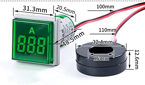 Szliyands Digital Display AC Индикатор за струја на струја, 22мм квадратна глава LED тековен тестер 0 ~ 100A монитор на амперметар