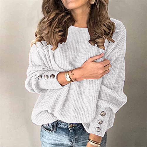 Преголеми џемпери за жени, женски долги ракави плетени џемпер за џемпер лабава пулвер врвови деко со метално копче