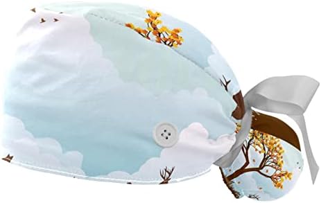 Јидакс 2 парчиња Прекрасен есенски пејзаж Работни капи со копчиња Еластично буфан капа со џемпер со џемпер
