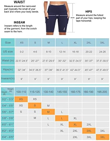 Baleafенски женски 9 “велосипедисти шорцеви со високи половини со долга компресија, кои трчаат шорцеви, странични џебови upf50+