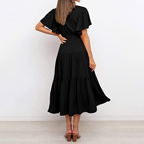 Облечи за жени, женски летен случај, печатен половината со краток ракав, долг фустан бохо фустан