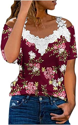 Краток ракав од цветното рамо бистиер тинејџерски девојки цветни графички тенок туничен вратоврска боја блуза Bustier јуниори qt