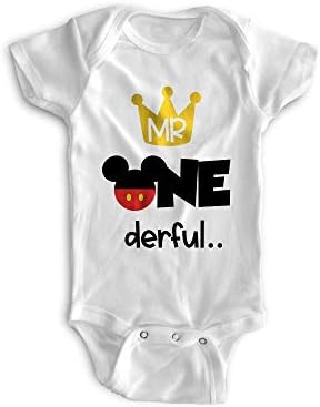 Облека за прв роденден на Лука и Лулу Маус - 1 -то бебе момче БодиСут Онедерен