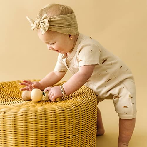 Makemake Organics Organic Baby Clothing Romper Footies летни шорцеви природно бело, 6-12 месеци