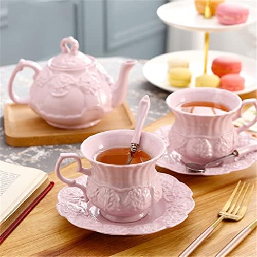HDRZR Елегантен розов керамички чај постави гроздобер керамички чај чаша сад англиски цветен чајник попладневен чај сет