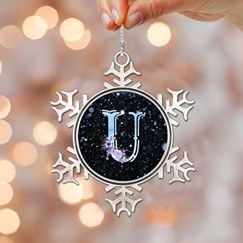 Акварел цветен монограм буква x Божиќни метални украси, 26 буква англиска азбука буква од снегулка украси што висат зачувување на