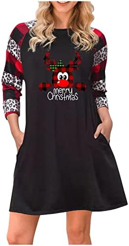 Twgone Смешни Божиќни фустани за жени плус големина долги ракави опуштени се вклопуваат грди Божиќни фустани за одмор