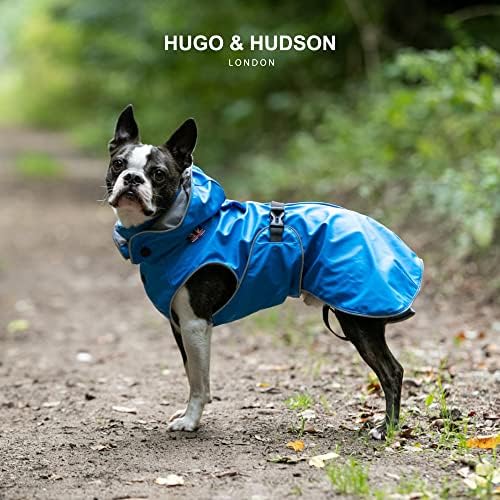 Hugo & Hudson Pet Dog Dog Raincaat - Водоотпорен ветроупорен качулка Релективен Пончо за мали до Х -големи кучиња и кутриња - јака и дупка