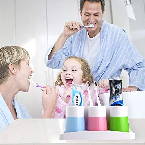 Пенсино четка за заби за заби држач за паста за заби за складирање на заби, организатор на организатор Семејство сет со 3 чаши за бања