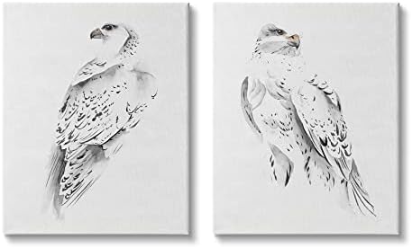 Stupled industries бел јастреб зимски птици меки испрскани пердуви од платно wallидна уметност, завиткана галерија