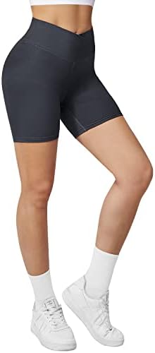 Shortsените на Агрост, вкрстени шорцеви со џебови 5 Скарачки задникот за кревање шорцеви плен со високи половини јога велосипедисти кратки