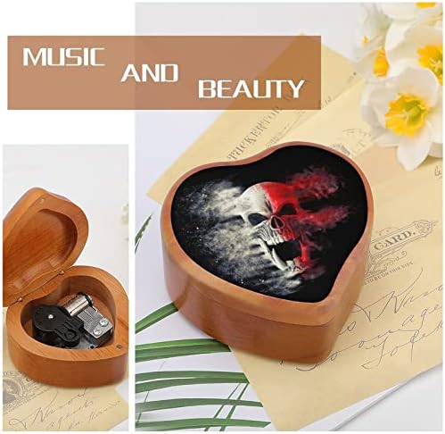 Врескајќи демонски череп гроздобер дрвен часовник музички кутија музичка кутија во форма на срцеви подароци за семејни пријатели