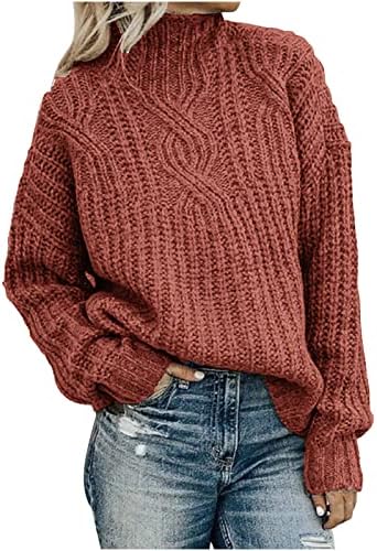 Есен џемпер за жени, жени со преголем џемпер од желка со долги ракави кабел кабел плетен обичен споен скокач врвови
