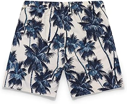 Венкомг1 шорцеви за мажи, тропски шорцеви на плажа ги отпечатија хавајските влечења на еластична половината плоштад за пливање на