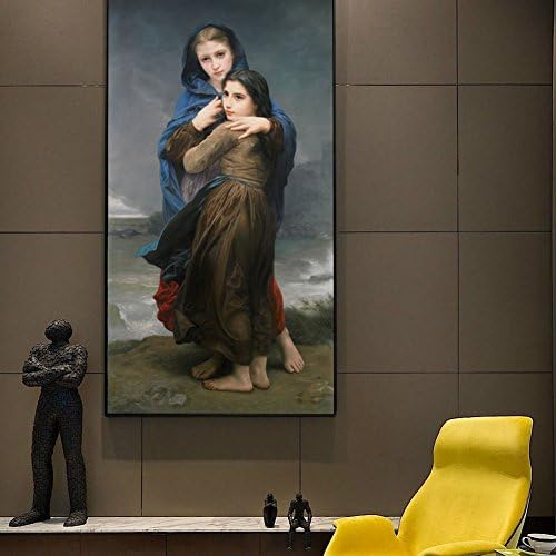 Далеку од дома - Вилијам Бугуеро рачно насликано масло за сликање на масло, портрети на две сестри, wallидна уметност во дневна соба,