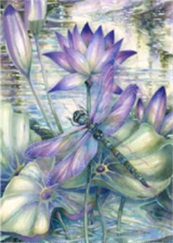 Дијамантски комплети за сликање со алатки, Meecaa Purple Dragonfly Lotus DIY 5D Full Dript Cross Cross Bytch Diamond Mosaic Art Crafts