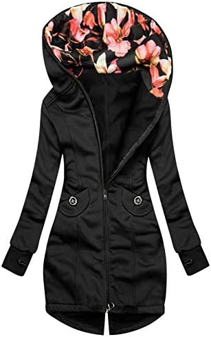 Rmxei Зимски палта за жени жени мода цветни печатени јакна од патент џеб џеб џеб со долги ракави палто