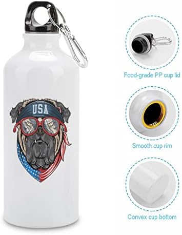 Бул куче Америка знаме алуминиумско шише со вода за еднократно спортско тргнување чаша со карабинер за патувања во канцеларија за