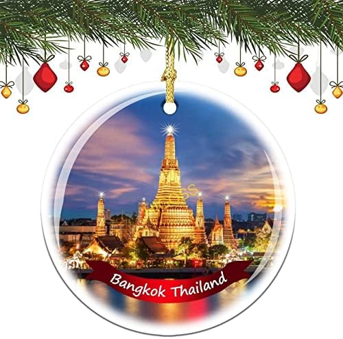 Бангкок Тајланд Дрво виси Божиќен украс порцелански двострана керамички украс, 3 инчи