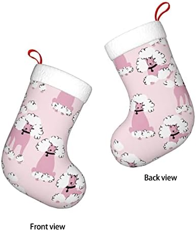 Божиќни чорапи на Аугенстер Симпатична пудлица розова смешна двострана камин што виси чорапи