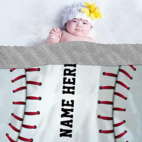 Персонализирани детски супер бејзбол американски бејзбол бебешки ќебиња со име, обичајна шема на текстура во бејзбол за момчиња девојчиња