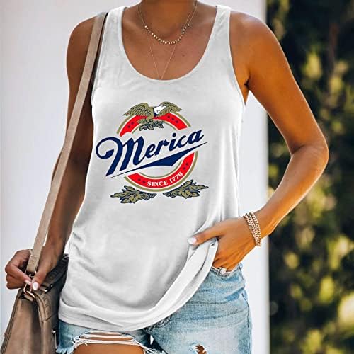 Womenенски резервоар врвови Американски кошули за печатење на знамиња летни резервоари без ракави, елек на 4-ти јули, маици од сончогледни