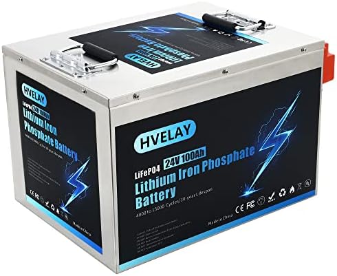 Hvelay 24v 100ah LiFePO4 Литиумска Батерија, До 4500 Циклуси, Вградени Паметни BMS, Совршени За RV, Соларни, Морски, Копнени/Комбиња