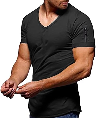 МАРИЈА V-врат Зипер Краток ракав Основни вградени маици за мажи 2022 тенок вклопување обичен моден салата фитнес тренингот на врвовите на врвовите
