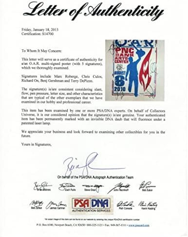 О.А.Р. ОАР целосен бенд потпишан Autograph 18x24 Концертна турнеја постер ПНЦ банкарски центар Холмдел NJу ер 8/6/10 w/ПСА Писмо за автентичност