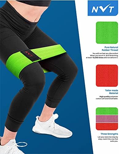 NVT -Resistance, Loop Exercise, Workout Squat, Anti-Slip/Anti-roll up, Hip Circle Fabric Band, Activate Glutes, Color Red-Pink-Green,