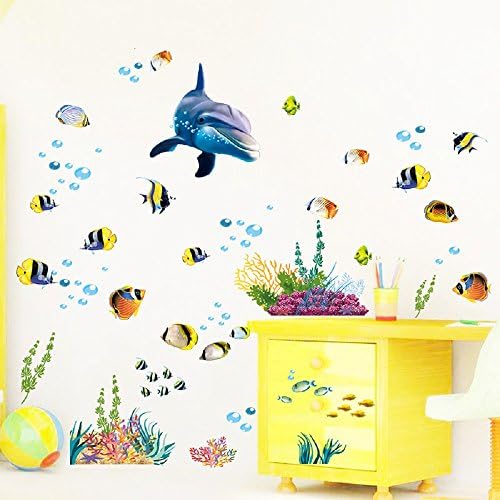Амаонм Отстранлив Креативен САМ 3Д Светот Под Морски Ѕидни Налепници За Детска Соба Спална Соба Расадник Симпатична Риба Сина Делфин