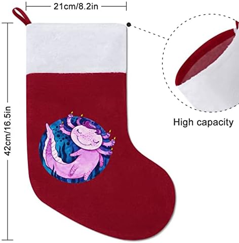 Симпатични аксолотл карактер Божиќни порибни чорапи со кадифен камин што виси за Божиќно дрво