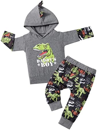Облека за момче од Бавадер Дете 12м-6Т деца за момчиња Диносаурус Худи Пант поставува Детско момче пролетно есенска зимска облека
