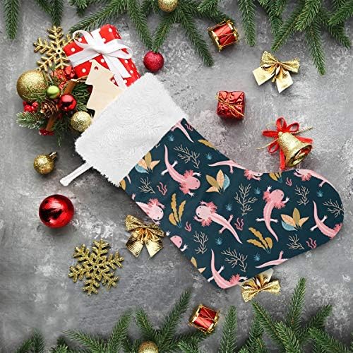 Божиќни чорапи со Axolotl & Sea Weed Aquarium Print Xmas Codrings Орнамент подароци за семејни празнични забави декор 1 парчиња