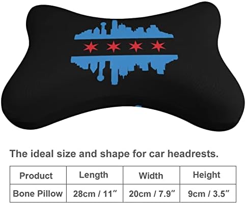 Знаме На Чикаго Со Згради Хоризонт Автомобил Перница за Вратот 2 ПАРЧИЊА Перница За Одмор На Вратот Што Дише Универзална Мека Потпирач