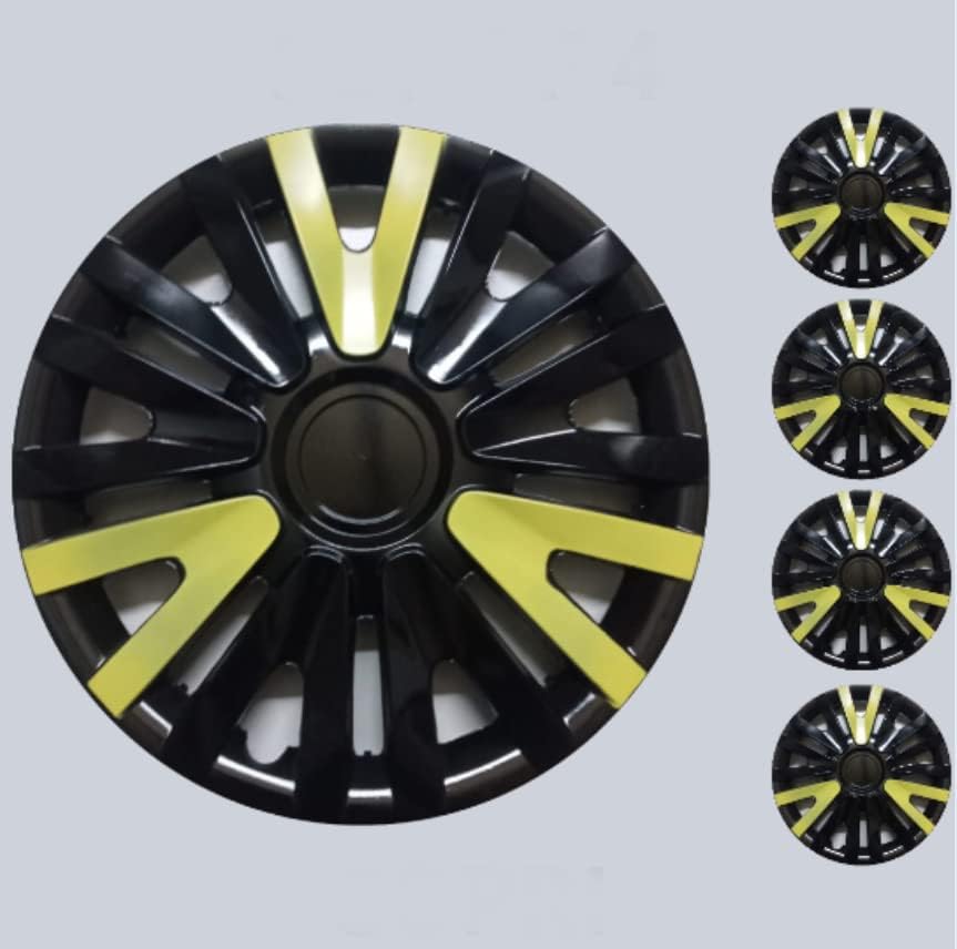 Копри сет од покривка од 4 тркала од 14 инчи црно-жолти Hubcap Snap-on Fit Fits Seat
