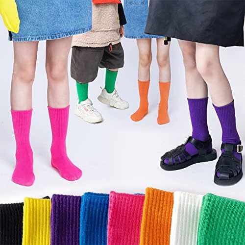 Madcap Мали девојчиња екипаж чорапи памучни шарени средини на долги чорапи за деца за деца со 8 пар пакет