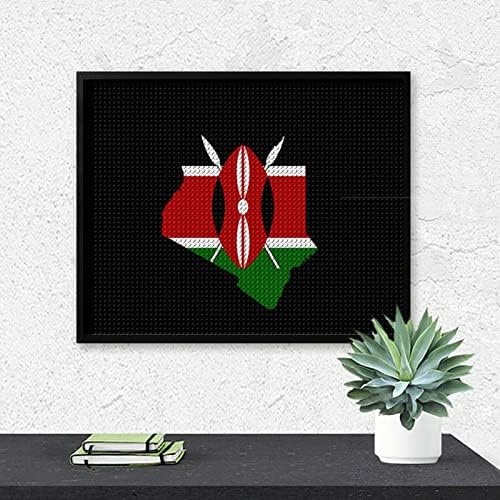 Знаме мапа на комплетите за сликање на дијаманти во Кенија 5д DIY целосна вежба Rhinestone Arts Wallид декор за возрасни 16 x20