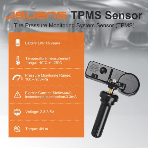 Сензорот на Jsueng TPMS, сензорот за мониторинг на притисок на гумите со 4 пакувања компатибилен со Chrysler Jeep Dodge RAM меморија, 433MHz